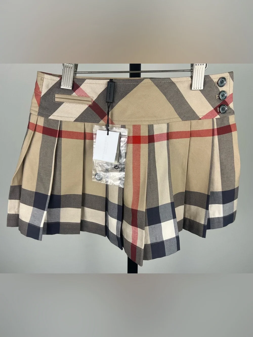 Burberry Girls Nova Check Pleated Mini Skirt, Beige, Size 4